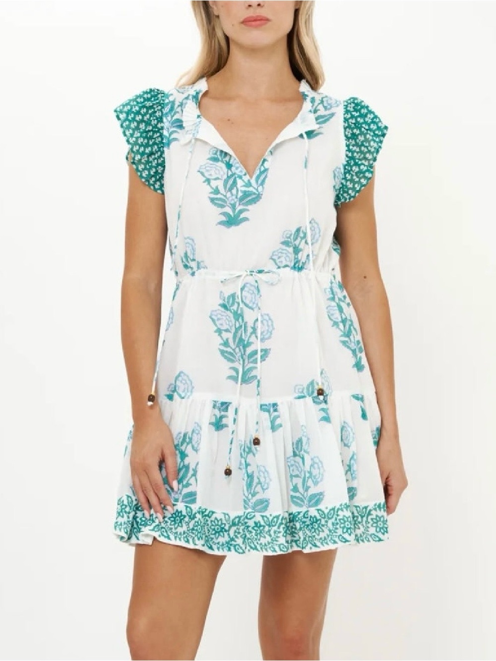Oliphant Cinched Flirty Short Dress in Salvia Green